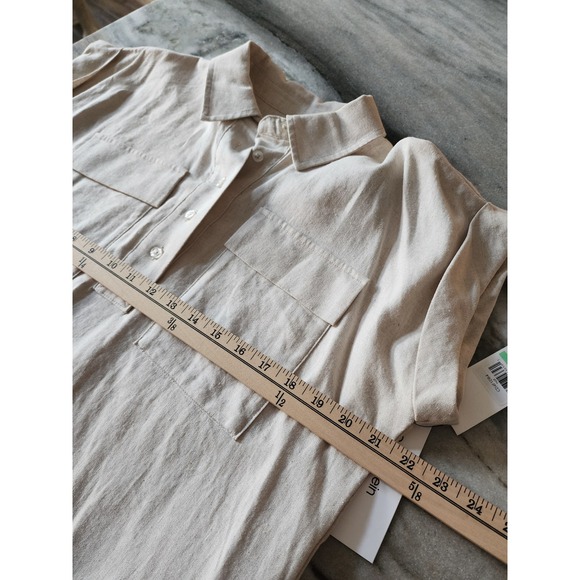 NWT Calvin Klein Linen Blend Shirt Dress Tan Size 8 Button Front Pocketed Casual - Picture 10 of 11